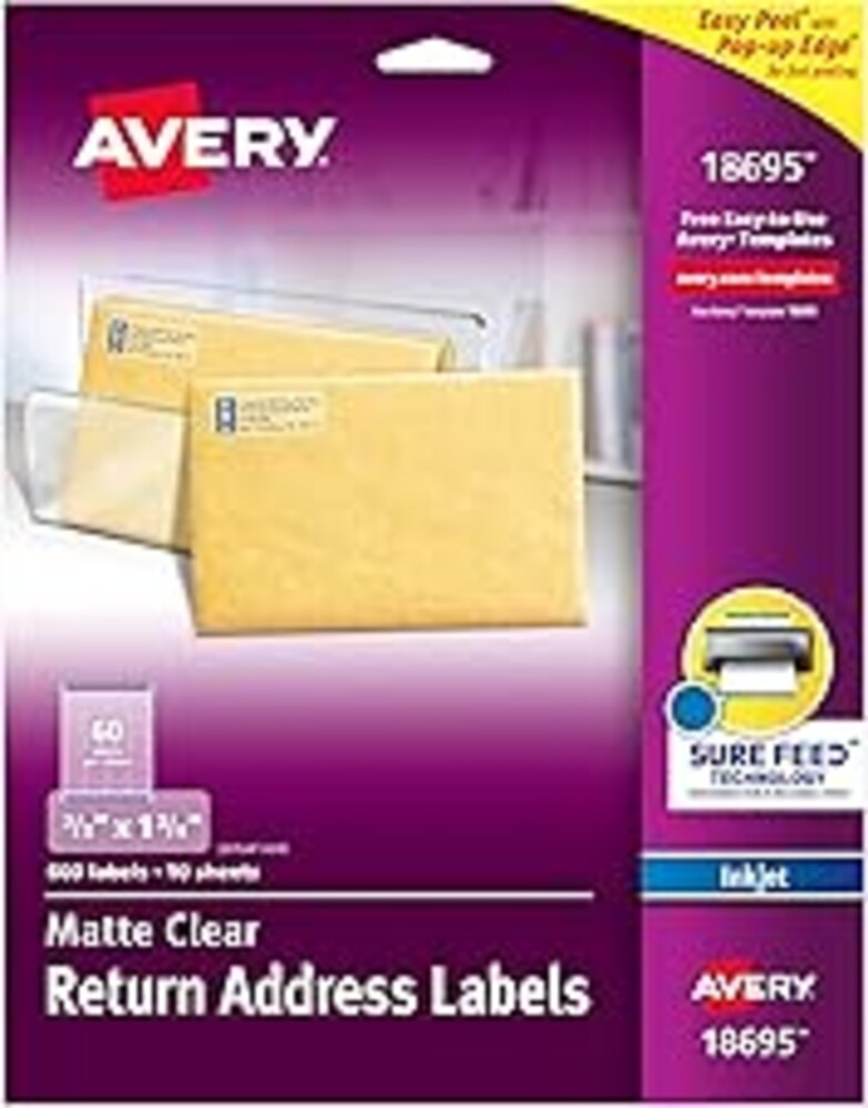 Avery Printable Return Address Labels with Sure Feed, 2/3" x 1-3/4", Matte Clear, 600 Blank Mailing Labels (18695)