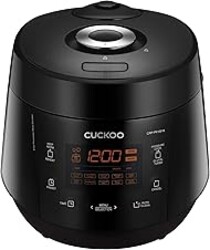 CUCKOO High Pressure Rice Cooker 10-Cup Uncooked / 20-Cup Cooked with Nonstick Inner Pot, Large Rice Maker with 13 Menu Options and Steam Plate, Fuzzy Logic Tech, Auto Clean, Black (CRP-PK1001S)