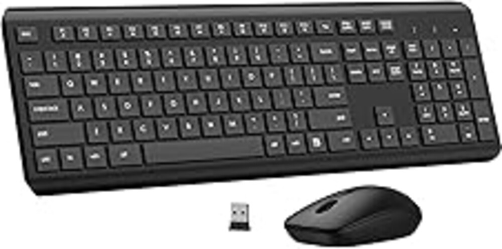 Wireless Keyboard and Mouse Combo, Full Size Silent Ergonomic Keyboard and Mouse, Long Battery Life, Optical Mouse, 2.4G Lag-Free Cordless Mice Keyboard for Computer, Mac, Laptop, PC, Windows