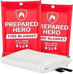 Prepared Hero Emergency Fire Blanket - 2 Pack - Fire Suppression for Kitchen, 39” x 39” Fiberglass Fire Blanket for Home