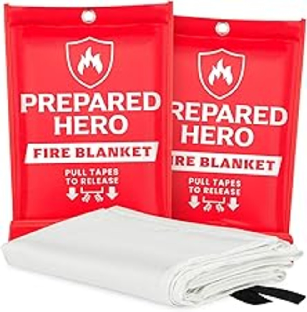 Prepared Hero Emergency Fire Blanket - 2 Pack - Fire Suppression for Kitchen, 39” x 39” Fiberglass Fire Blanket for Home