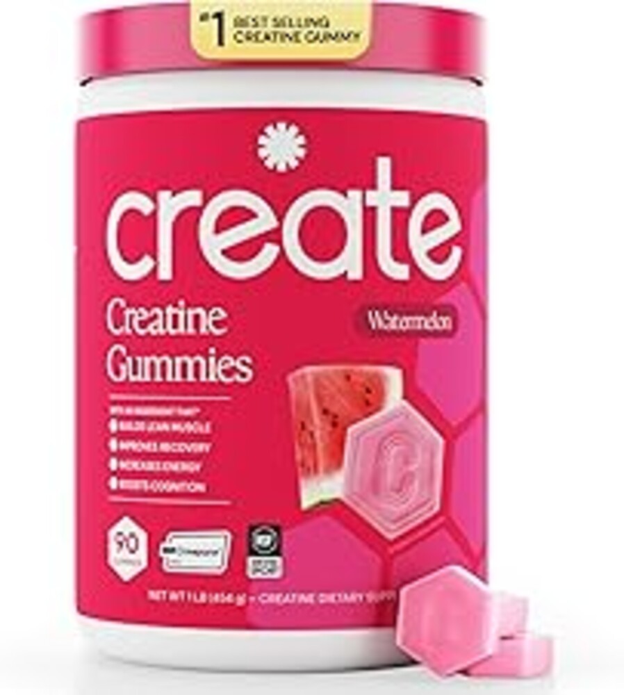 Create Creatine Monohydrate Gummies for Men & Women, Boost Focus, Strength, and Endurance, Anti-Melting Formula, Vegan, Gluten-Free, Non-GMO, 1.5g of Creatine per Gummy (Watermelon)