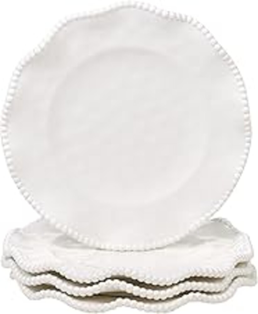Perlette Cream Beaded Salad Plates - Set of 4, 9" Chic Melamine Dinnerware, Unbreakable & Elegant for Indoor/Outdoor Dining, Appetizers, Desserts & Stylish Table Settings. Perfect for gift-giving.
