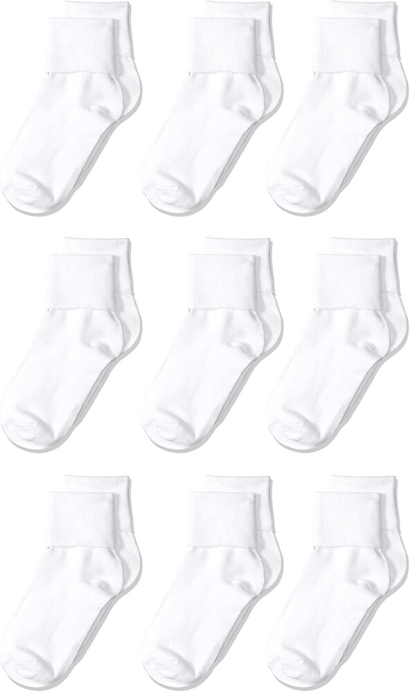Amazon Essentials Girls and Toddlers' Cotton Blend Uniform Turn Cuff, 9 Pairs