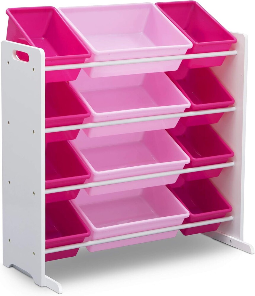 Delta Children Kids Toy Storage Organizer with 12 Plastic Bins - Greenguard Gold Certified, White/Pink