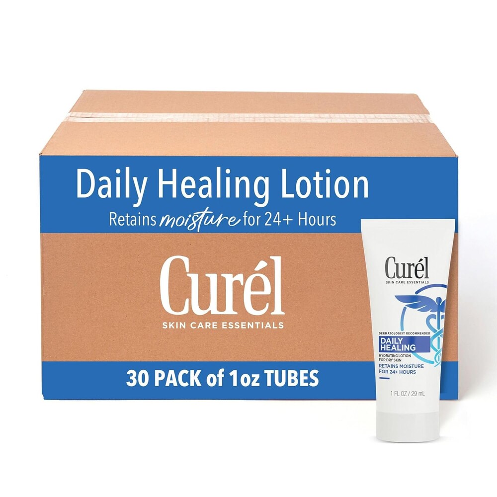 Curel Daily Healing Body Lotion for Dry Skin, Dermatologist Recommended Hydrating Body Lotion with Advanced Ceramides Complex 1 Oz, Pack of 30