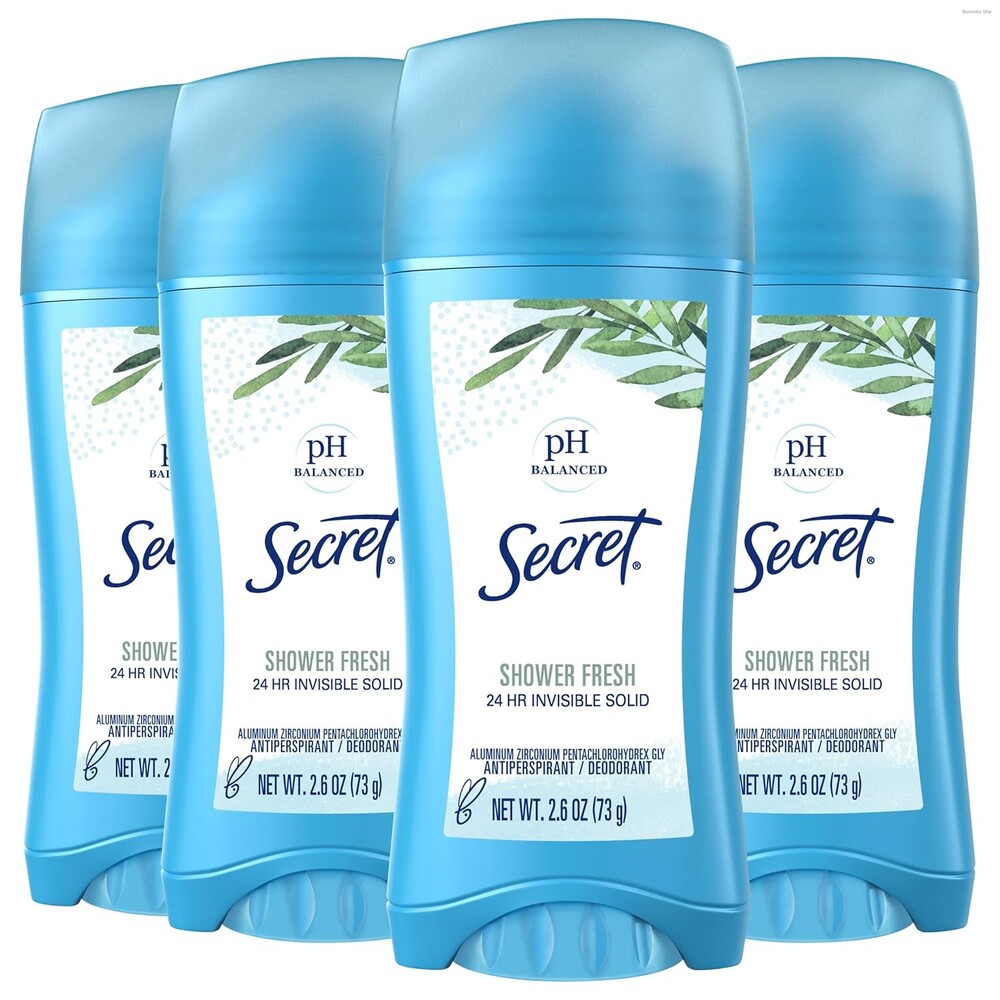 Secret Antiperspirant and Deodorant for Women, 24hr Sweat & Odor Protection, PH Balanced Protection, Gentle on Skin, Invisible Solid, Shower Fresh Scent, 2.6 oz (Pack of 4)