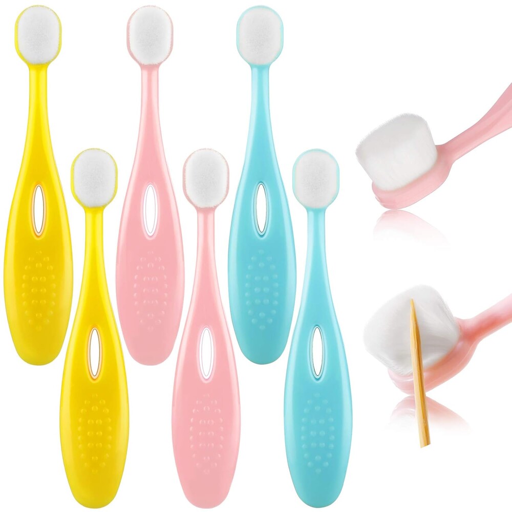Patelai 6 Pieces Kids Extra Soft Nano Toothbrush Children Bristles Children Micro Nano Manual Toothbrush Set with 20000 Bristles for Age 3and Above Boys Girls Protecting Cleaning(Cute Style)
