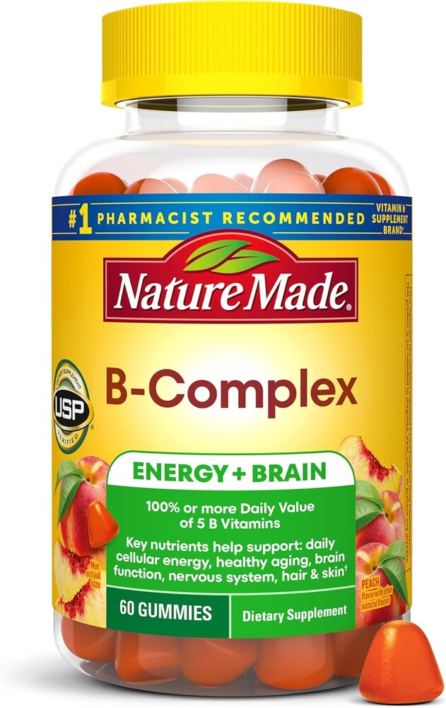Nature Made Vitamin B Complex Gummies, 5 B Vitamins for Energy and Brain Support, 60 Pectin Based Gummies, 60 Day Supply