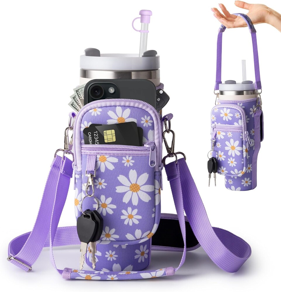 Water Bottle Carrier Bag,Water Bottle Holder with Straps Phone Pockets Fits Stanley Owala 16/24/32/40oz