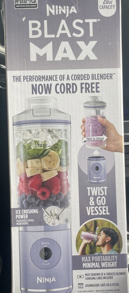 NINJA Blast Max 20oz Capacity Portable Blender Lavender Twist & Go Vessel NEW