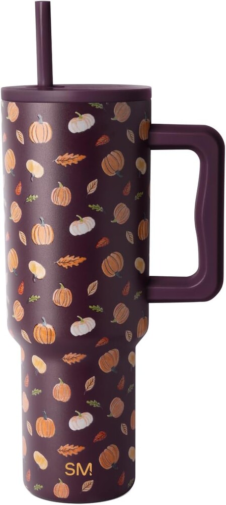 Simple Modern Halloween 40 oz Trek Tumbler with Handle and Straw Lid | Cup Holder Friendly Insulated Stainless Steel Travel Mug | Pumpkin & Leaves