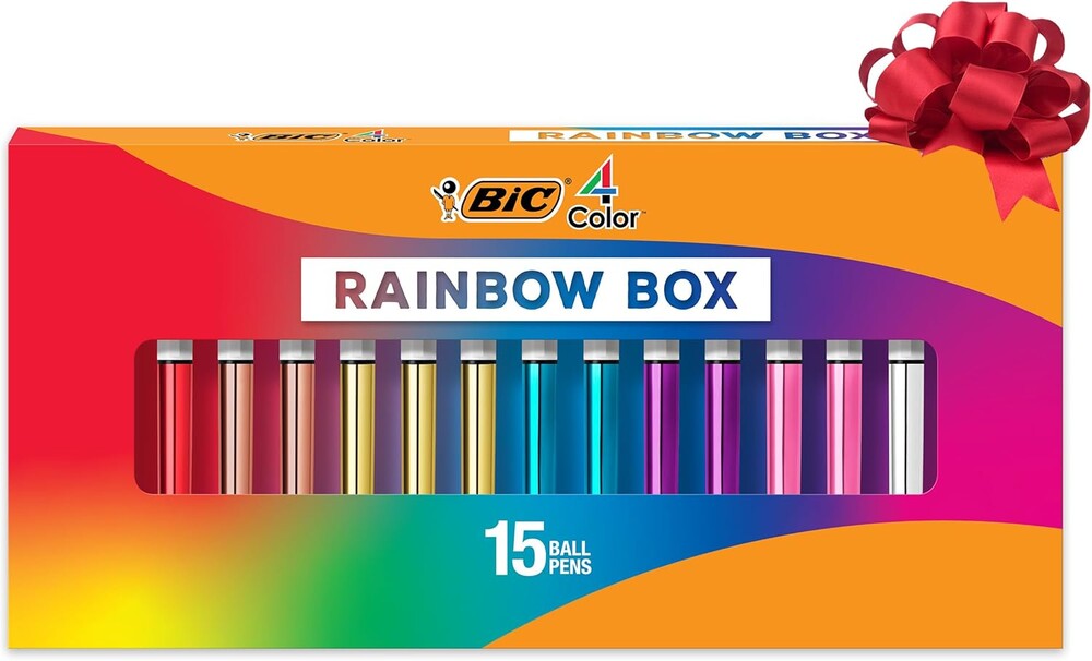 BIC 4-Color Rainbow Shine Limited Edition Set, Box of 15 Pens, Retractable Ball Pens, Medium Point (1.0mm)