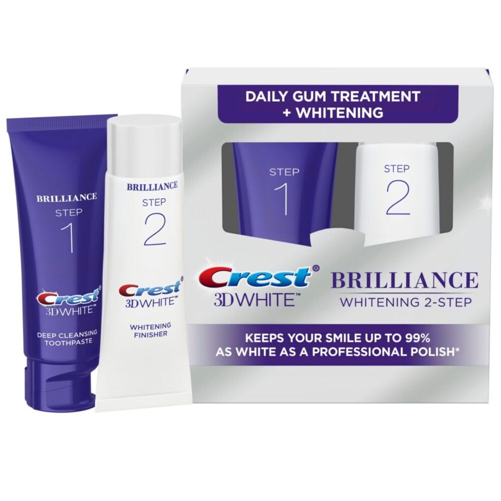 Crest 3D White Brilliance 2 Step Kit, Crest 3D White Toothpaste, Deep Clean Toothpaste (4oz) + Teeth Whitening Gel (2.3oz)