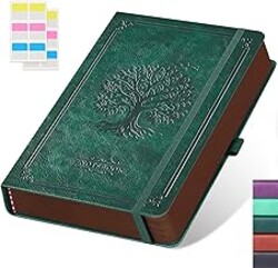 FOCUS DAY A5 Journal Notebook for Women Men, 320 Pages Lined Journaling Notebook with 100GSM Thick Paper, Hardcover Leather Note book for Work Writing Note Taking Diary, School, 5.7'' X 8.4'', Green