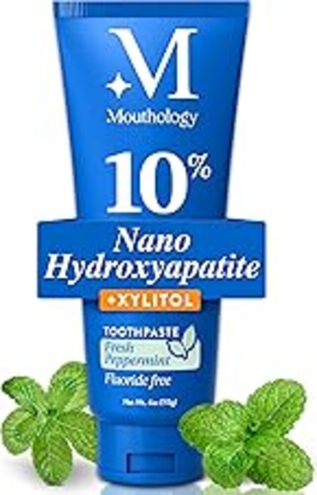 Mouthology 10% Nano Hydroxyapatite Toothpaste Fluoride Free, Whitening*, Rod Shaped nHa, Xylitol Toothpaste for Adults, Enamel Care*, Sensitive Teeth*, SLS Free, Mint 4oz (USA Made) Package May Vary