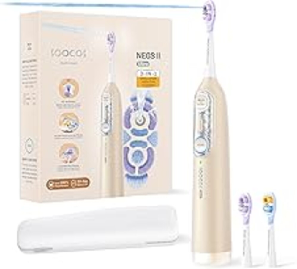 Soocas NEOS II Ultra – Electric Toothbrush with Water Flosser Combo, 3-in-1: Flosses, Vibrates and Oscillates, Flossing Toothbrush for Adults, Cordless Water Flosser for Travel, Champagne Gold