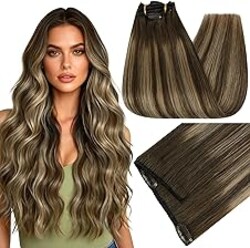 Full Shine Seamless Clip in Hair Extensions, Ombre Balayage Brown to Honey Blonde Clip ins, Invisible Real Hair Extensions for Fullness, 22 Inch 150g 7Pcs