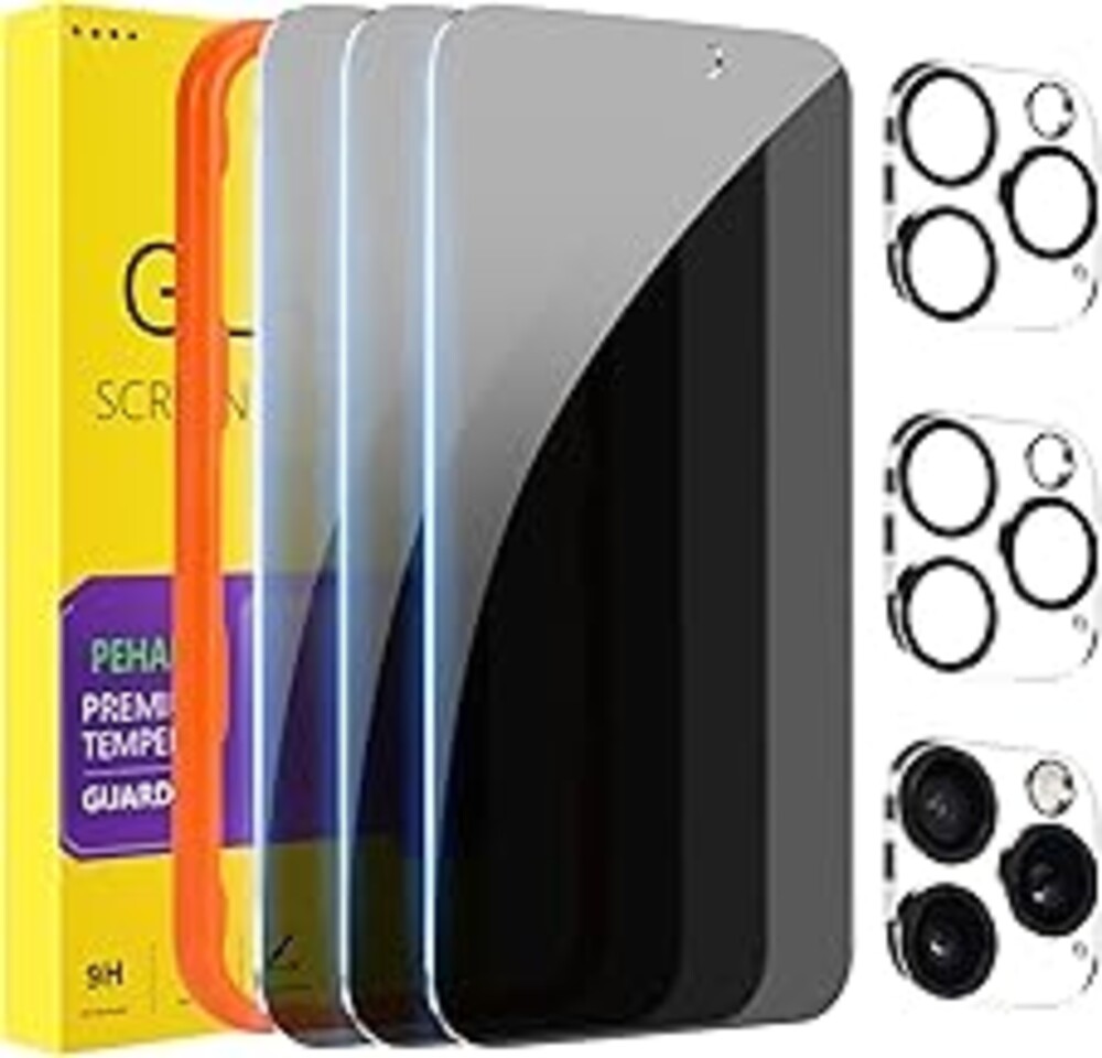 PEHAEL 3+3 Pack for iPhone 16 Pro Max Privacy Screen Protector with Camera Lens Protector Full Coverage Anti-Spy Tempered Glass Film 9H Hardness Easy Installation Bubble Free [6.9 inch]