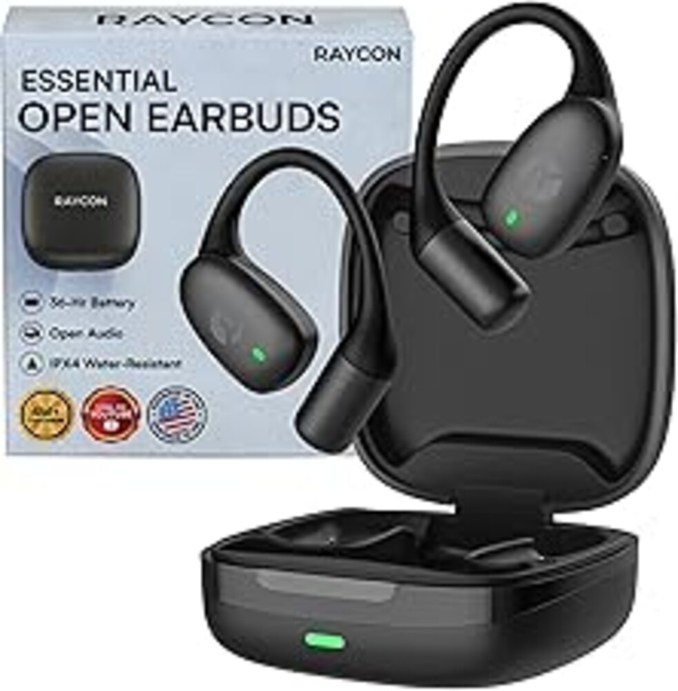 Raycon Essential Open Ear Earbuds – Open Ear Headphones, Earbuds Wireless Bluetooth, Sweat & Water-Resistant Earphones, Running Headphones with Ultra-Lightweight Design, 36 Hours Battery Life (Black)