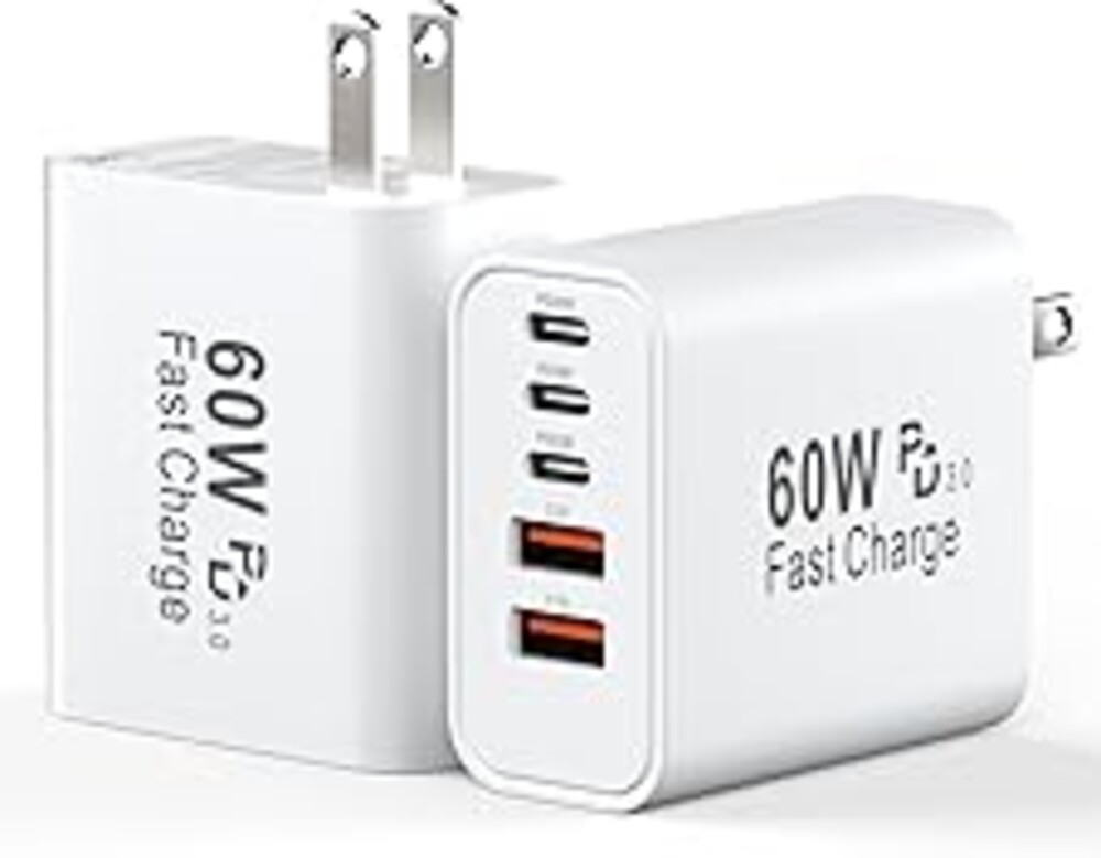 USB C Charging Blocks, 60W USBC Wall Fast Charger Block, Type C iPhone USB C Charger Fast Charging Brick, 5-Port Multiport Charger Plug Power Adapter for iPhone 17/16/15/14/13 Pro Max, iPad, GalaxyS25
