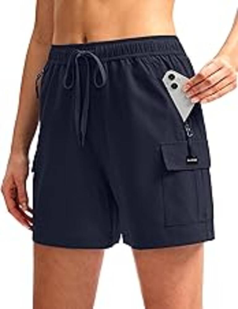 SANTINY Women's 5''/ 7''/9'' Hiking Cargo Shorts Quick Dry Lightweight Summer Shorts for Women Athletic Golf Zipper Pockets