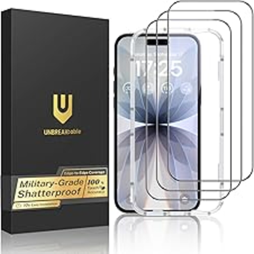 UNBREAKcable for iPhone 17 Screen Protector, 3-Pack Full Coverage Tempered Glass Screen [Military Grade Shatterproof] [9H Hardness] [Bubble Free] [Easy Installation] [99.99% HD Clear] for iPhone 17