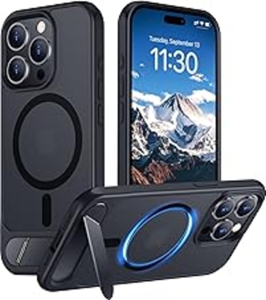 Temdan Magnetic Compatible with iPhone 15 Pro Max Case, [Built-in Invisible Kickstand][Compatible with MagSafe] [Military Grade Shockproof] Slim Translucent Matte Phone Case for iPhone 15 Pro Max 6.7"