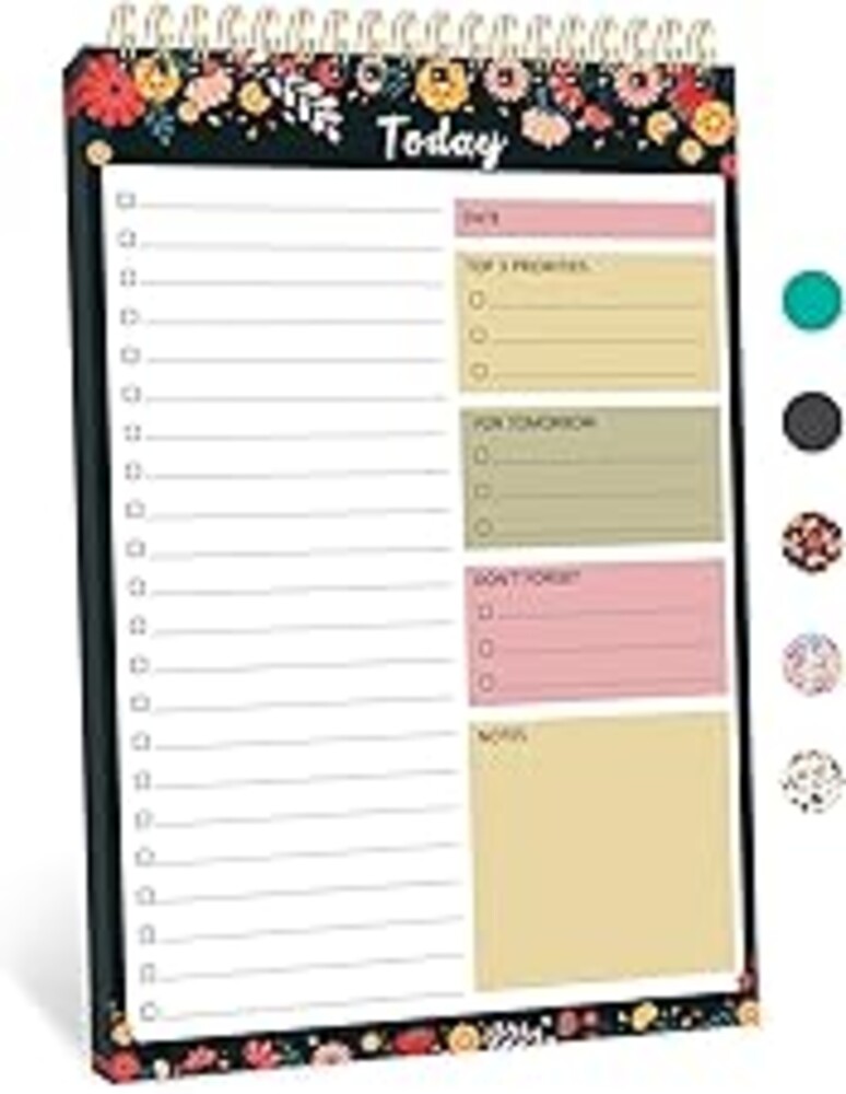 CICPAP To Do List Notepad - To Do List Notebook for Work with 52 Sheets, Undated Daily Planner Perfect for Enhanced Productivity and Goal Achievement - Black Floral