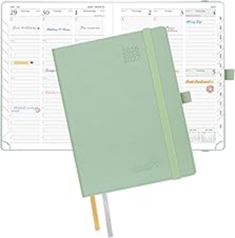 POPRUN Planner 2026-2027, 6.5" x 8.5", Academic Planner 2026-2027 Weekly and Monthly (July 26-June 27) Hourly Appointment Book with Inner Pockets, Leather Soft Cover, 100GSM - Celadon Green