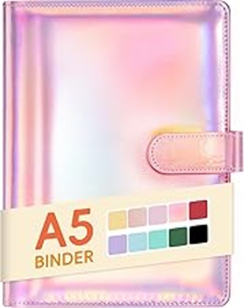 Sooez A5 Notebook Photocard Binder, 6 Ring Planner with Stylish Design, Loose Leaf Personal Organizer Cover with Magnetic Buckle, PU Leather Binder with Soft Colors