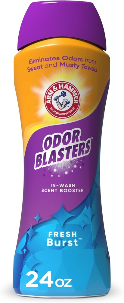 ARM & HAMMER Odor Blasters In-Wash Laundry Scent Booster, Eliminates Tough Odors, Fresh Burst Scent, 24 oz Bottle