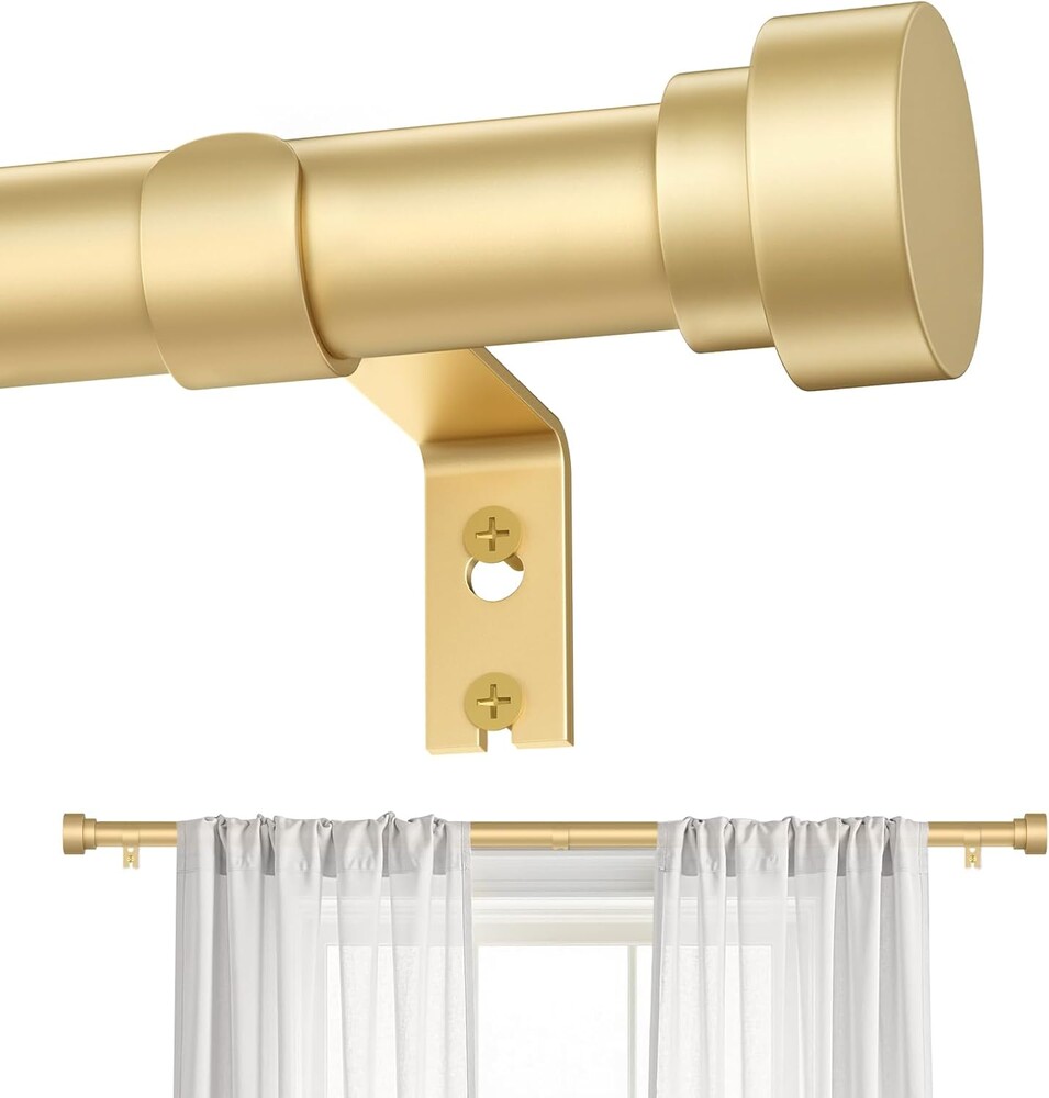 Gold Curtain Rods for Windows 32 to 60 Inch, Heavy Duty Curtain Rod Adjustable Length, 1 Inch Diameter Modern Decorative Curtains Rods(Gold,32-60")