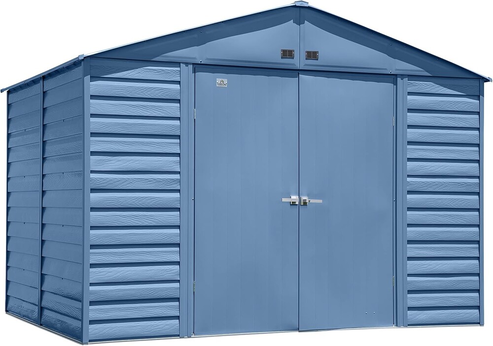 Arrow Select 10' x 8' Outdoor Lockable Steel Storage Shed Building, Blue Grey