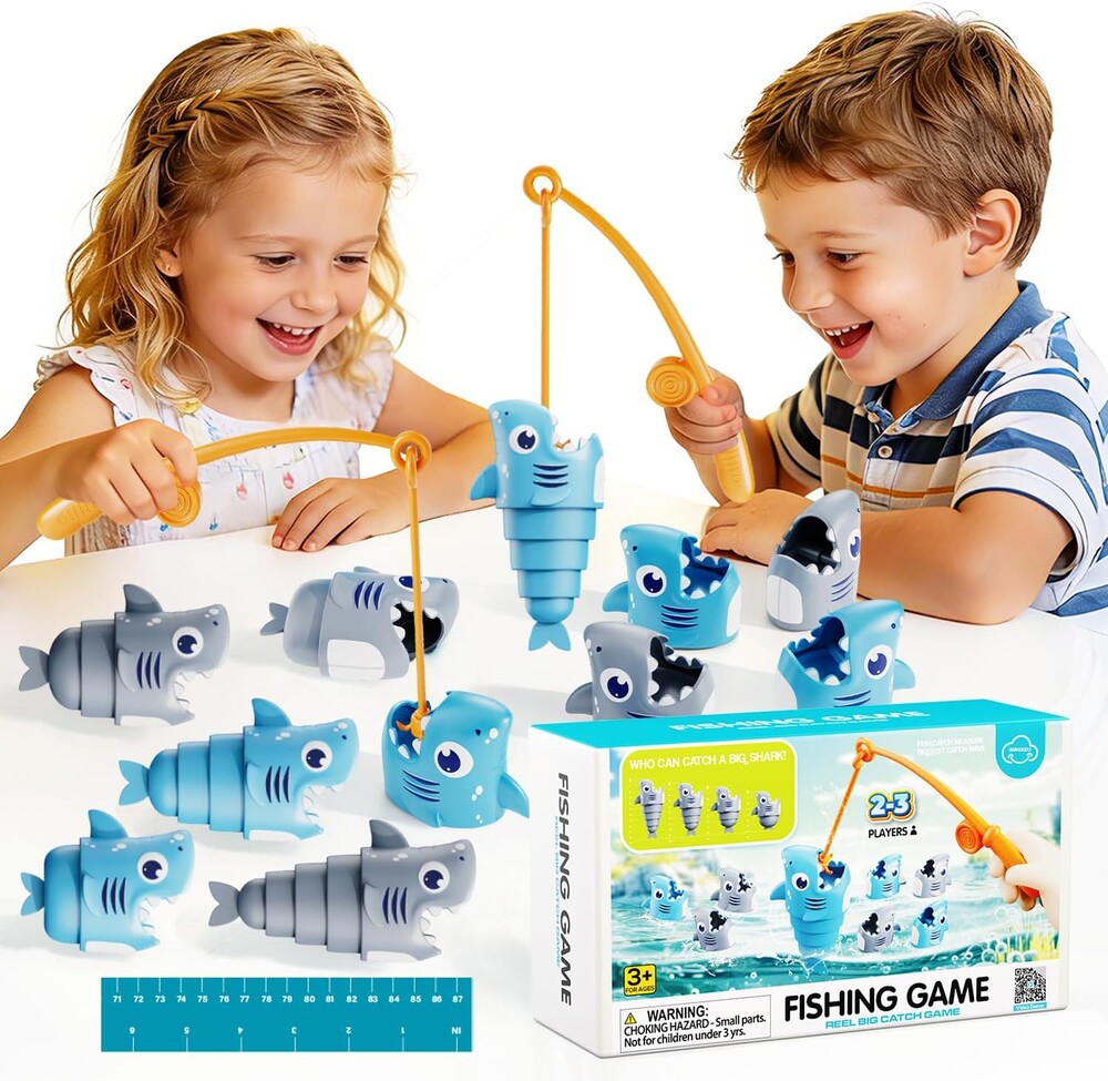 MINGKIDS Shark Fishing Game for Kids - Preschool Math Games for 3 Year Olds, Toddler Fine Motor Learning Toys, Fun Family Board Games for Boys and Girls Ages 3-5