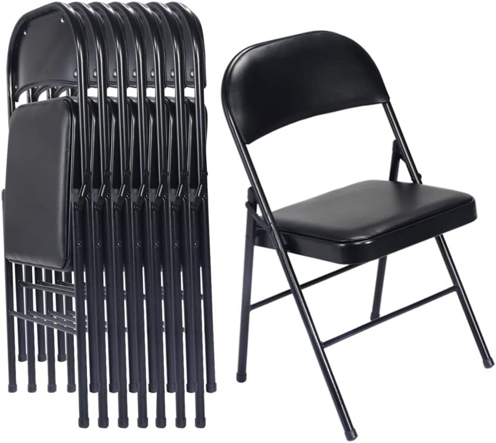 Karl home 6 Pack Black Folding Chairs with Padded Seats for Outdoor & Indoor, Portable Stackable Commercial Seat with Steel Frame for Events Office Wedding Party, 330lbs Capacity