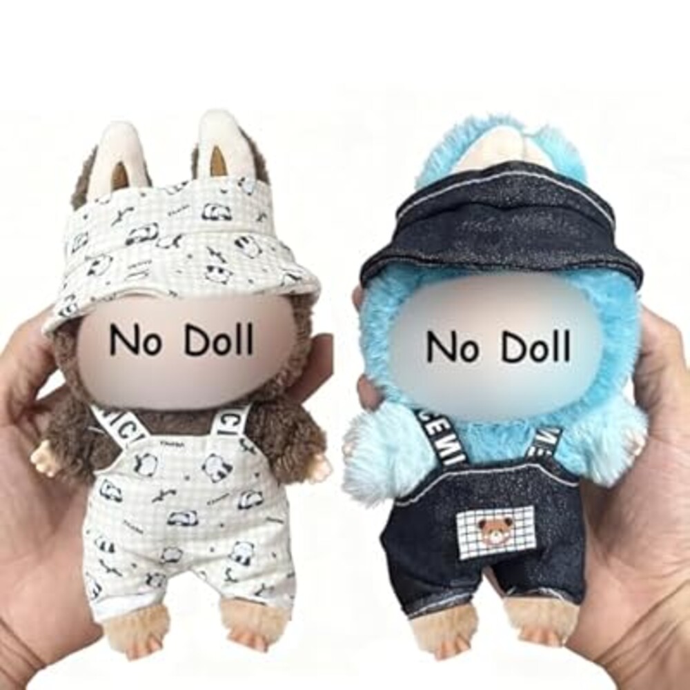17cm Doll Clothes 2 Set - 6.7 Inches Dark Cute Hat & Overalls Outfit, Suitable for 17cm Plush Dolls, Dress-Up Accessories (Doll Not Included)-Style 4