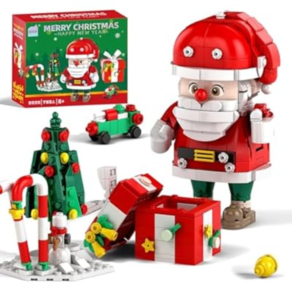 Christmas Building Blocks Set, 750 Piece Santa Claus Building Block Set with Christmas Tree and Gift Box, Santa's Gift Train Building Sets for Kids Ages 6-12, Holiday Building Toys for Boys Girls