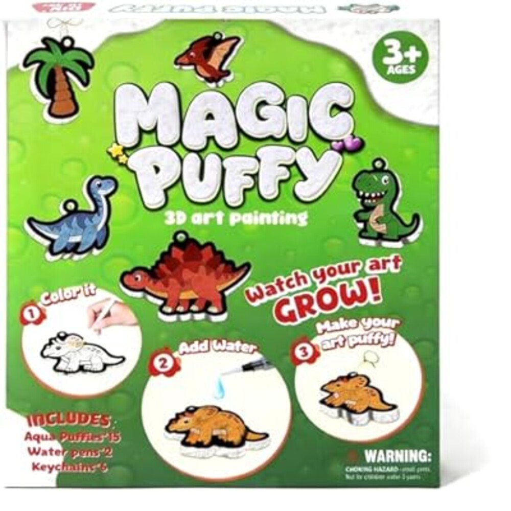 Richgv Magic Aqua Puffs, 3D Art Kit, Dinosaur, Mess-Free Paint by Number Craft for Kids, DIY Color & Inflate Activity, Travel & Creative Gift for Girls & Boys Ages 4, 5, 6, 7, 8, 9, 10