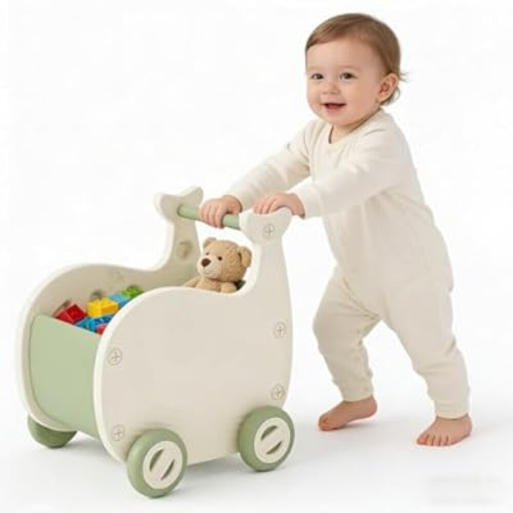 Deer COCO Kids Toy Storage Organizer Shopping Cart Toy Box For Baby, Push Cart Multifunctional Toddler Toy Chest Organizers Storage Bins For Living Room/Playroom/Bedroom (W&G Whale)