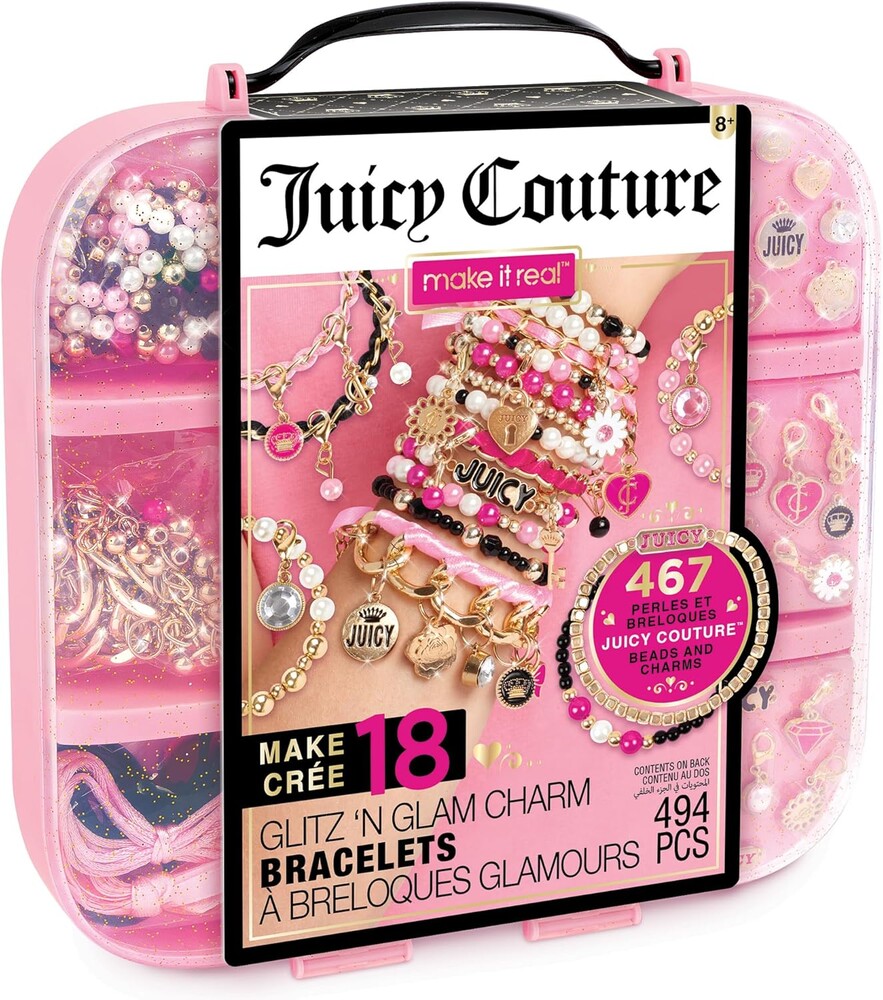 Make It Real Juicy Couture: Glitz ‘N Glam Charm Bracelets - 494pc DIY Kit, Design & Create 18 Cord & Ribbon Bracelets, Bead Jewelry, Storage Case, Girls & Kids 8+