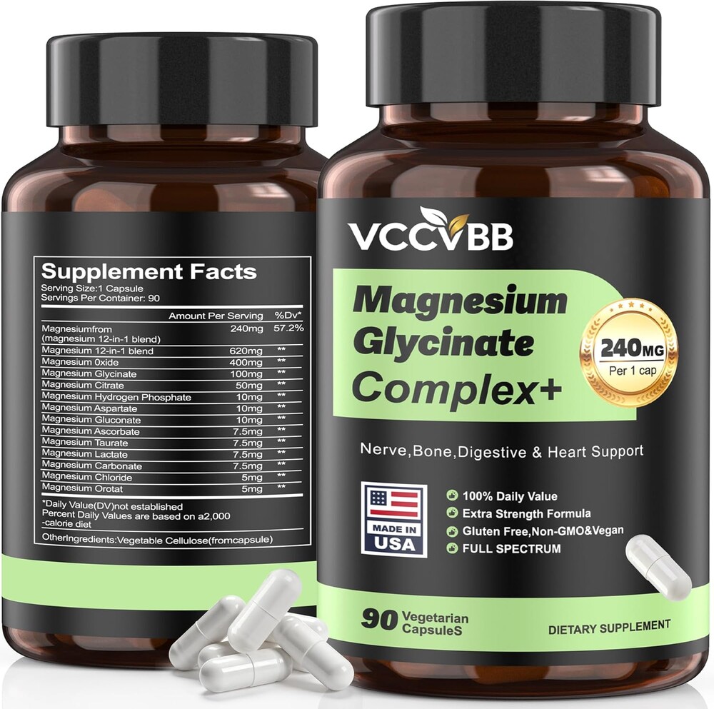 Magnesium Complex, Magnesium Glycinate, Elemental Magnesium Supplement with Oxide, Taurate, Citrate, Orotate & Aspartate, Supports Muscle Relaxation, Heart Health, Sleep & Energy | Vegan (240mg)