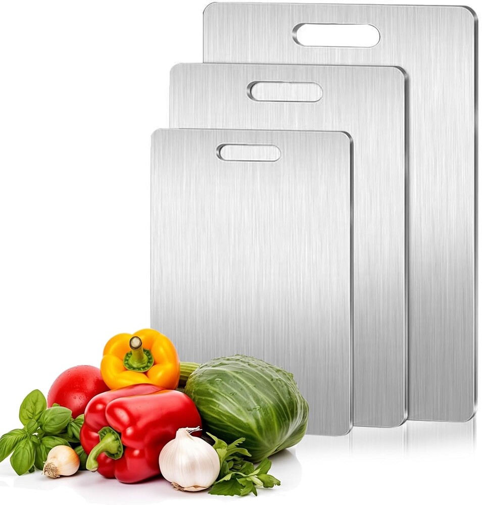 Titanium Cutting Board, Set of 3 Titanium Cutting Boards for Kitchen, Double Sided Titanium Cutting Mat, Non Stick Stainless Steel Cutting Board for Meat, Bread, Vegetable, Fruit
