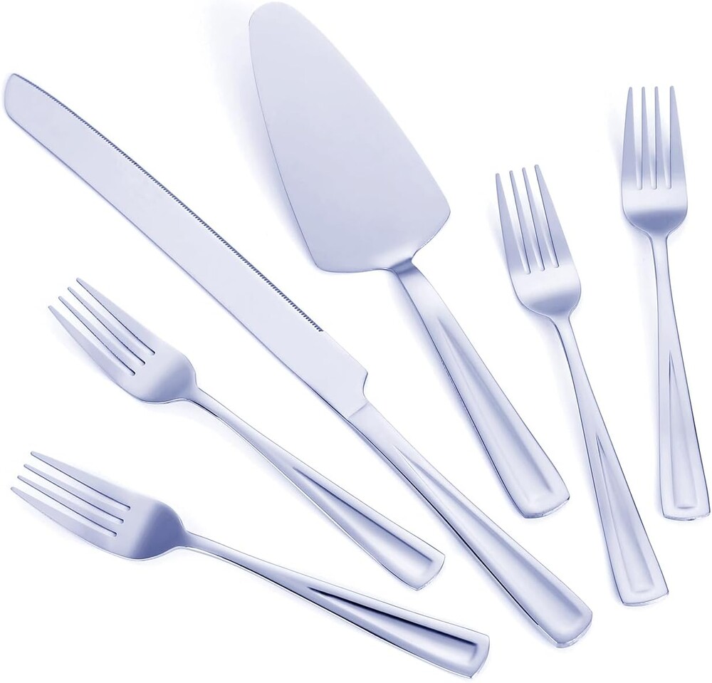 GoGeiLi 6-Piece Cake Serving Set, 13-inch Wedding Cake Knife and Server with 4 Dessert Forks, Premium 18/0 Stainless Steel, Elegant Mirror Finish, Dishwasher Safe