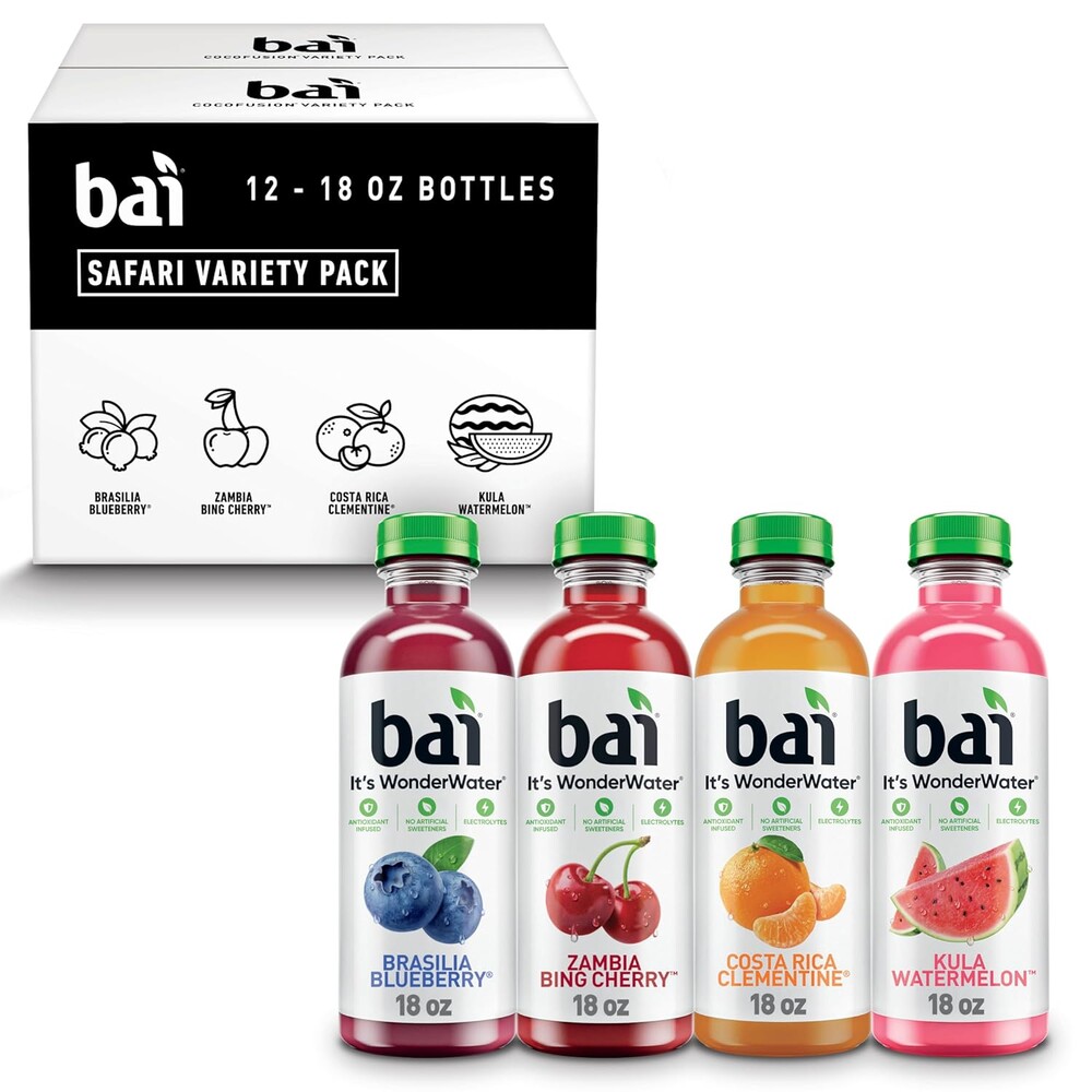Bai Flavors Variety Pack, Antioxidant Infused Water Beverage, with Vitamin C and No Artificial Sweeteners, 18 fl oz bottles, 12 pack | Antioxidant Infused, with Vitamin C