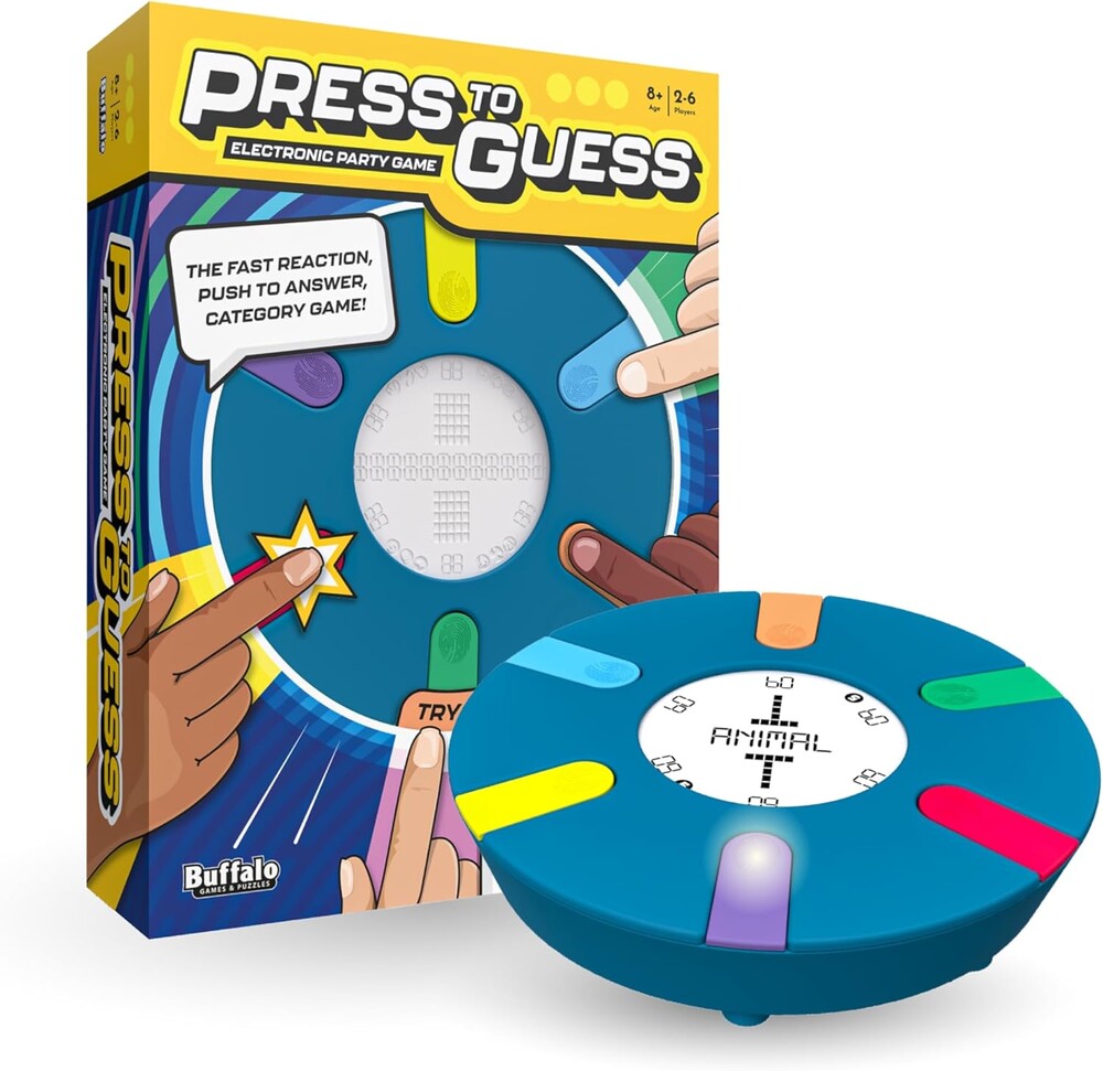 Buffalo Games - Press to Guess - Category Guessing Game - Electronic Game Board for Up to 6 Players - Guess and Challenge Guesses - Ages 8 and Up