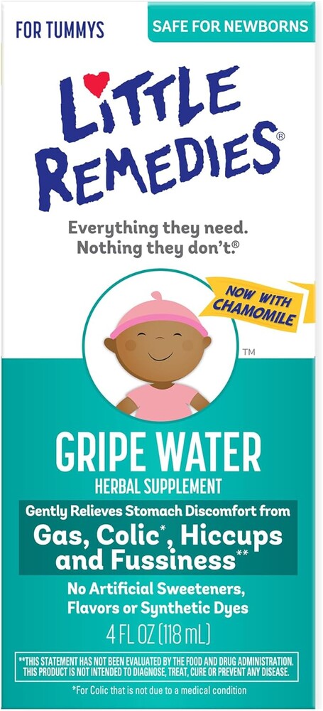 Little Remedies Gripe Water for Babies, With Chamomile, for Baby Gas Relief, No Alcohol or Artificial Dyes, 4 Fl Oz