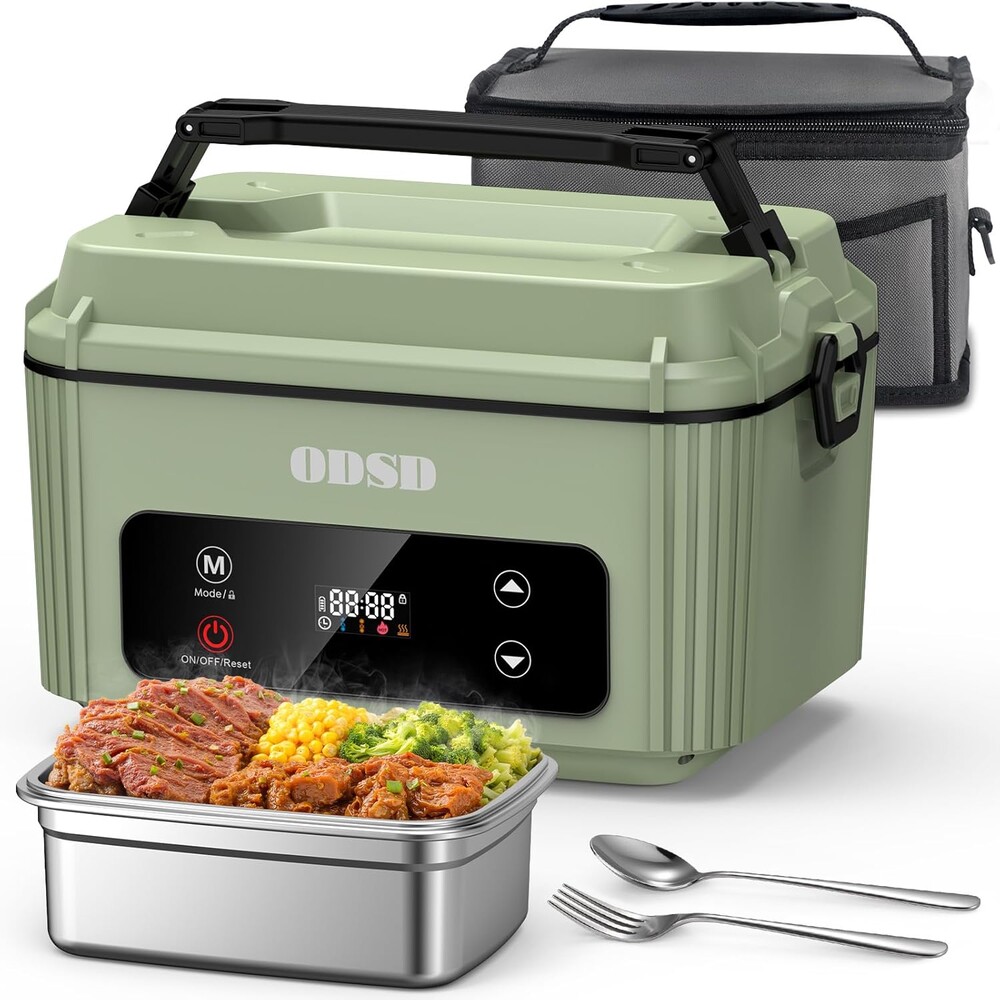 ODSD Cordless Heated Lunch Box for Adults, 5-Cup Electric Lunch Box with Timer, Portable Food Warmer with 360° Even Heating for Car, Office, or Outdoors