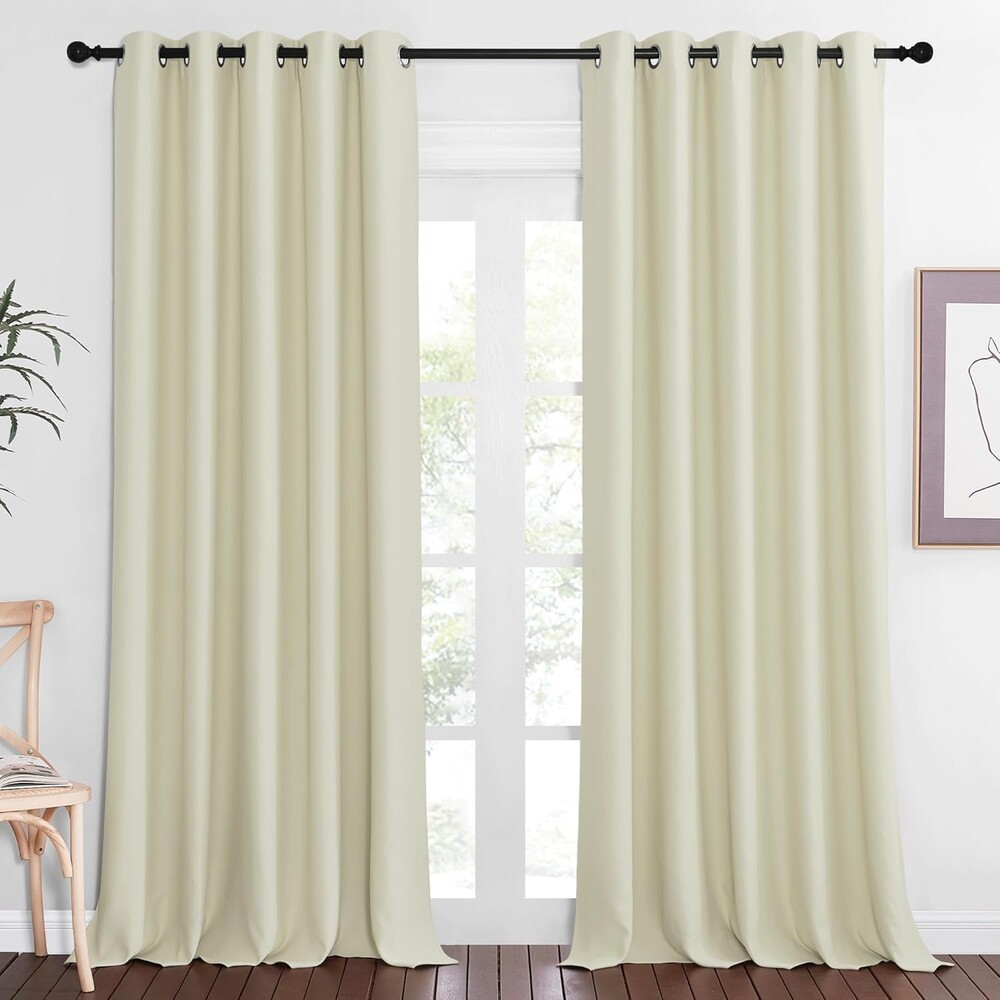NICETOWN Patio Blackout Curtain Panels - Extra Wide Sliding Door Thermal Insulated Drape, Privacy Room Divider Curtain for Bedroom Office (Beige, 66 x 118 Inch Long)