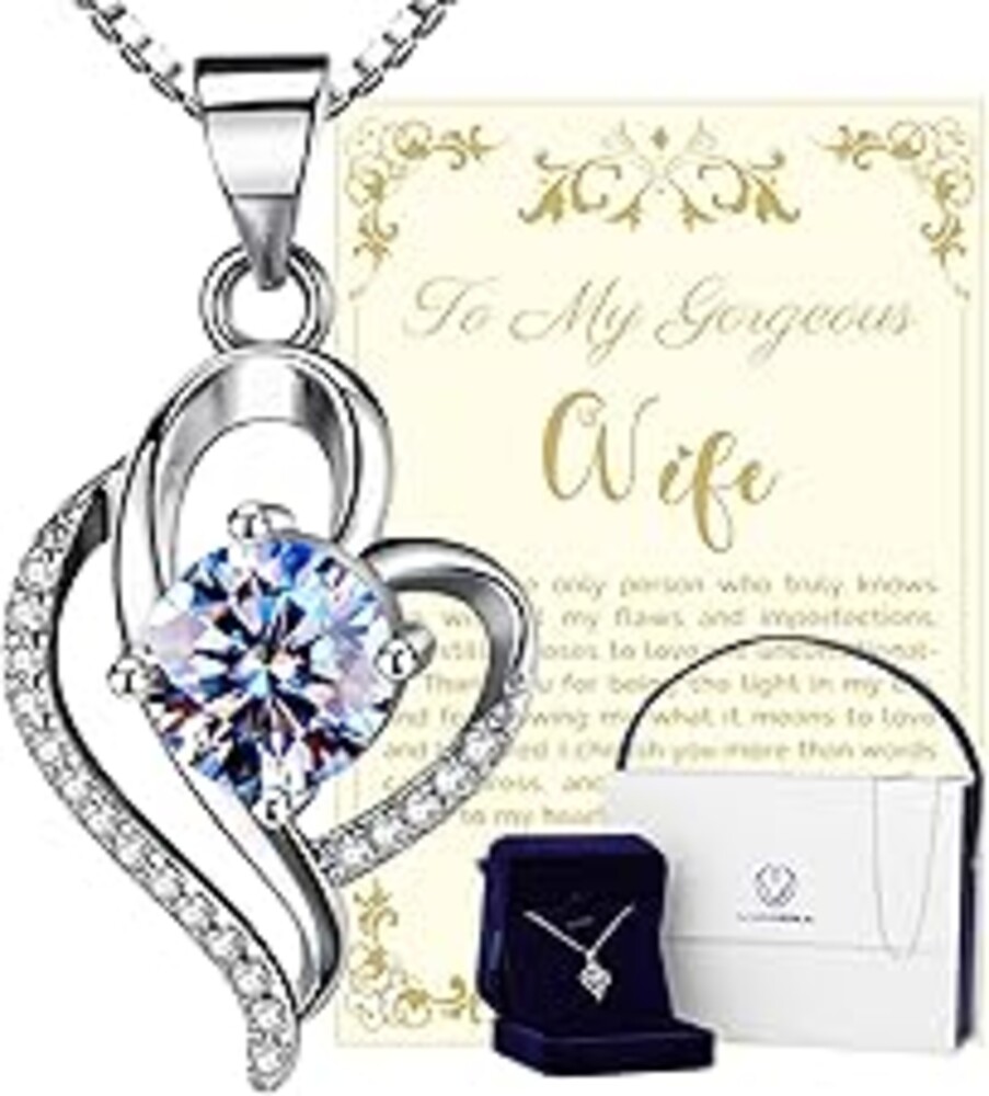 Wedding Anniversary Jewelry Gift for Wife from Husband, Wife Birthday Gift Idea, 1 Carat Moissanite Diamond Pendant Necklace in 925 Sterling Silver with 2 Chains, Romantic and Elegant Present for Her